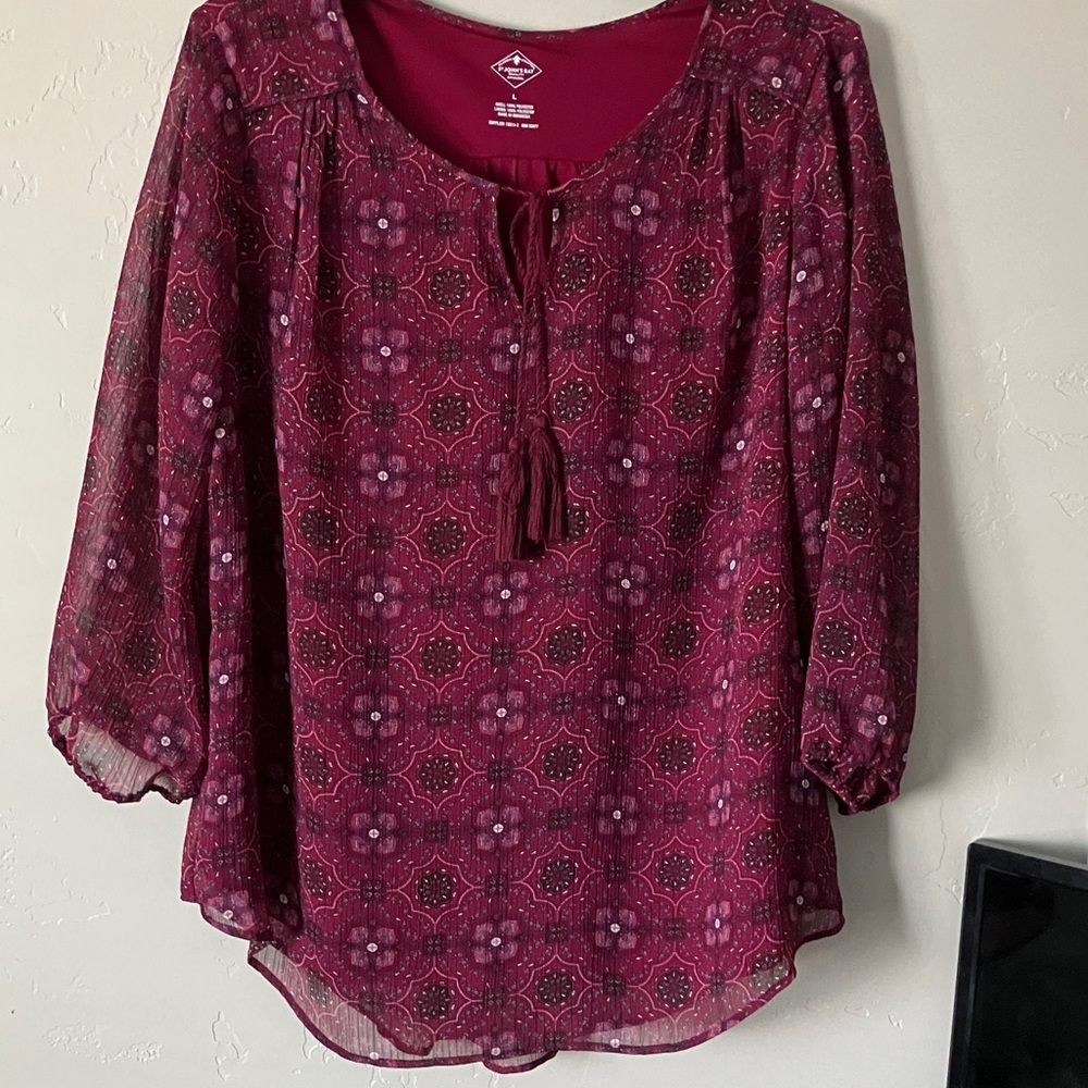 St. John's Bay Burgundy Patterned Blouse